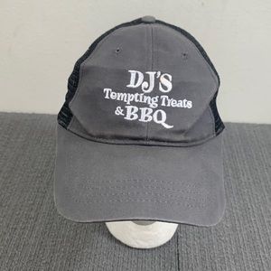 DJ'S Tempting Treats & BBQ Trucker Hat Unisex Gray Black Mesh Back Snapback Cap